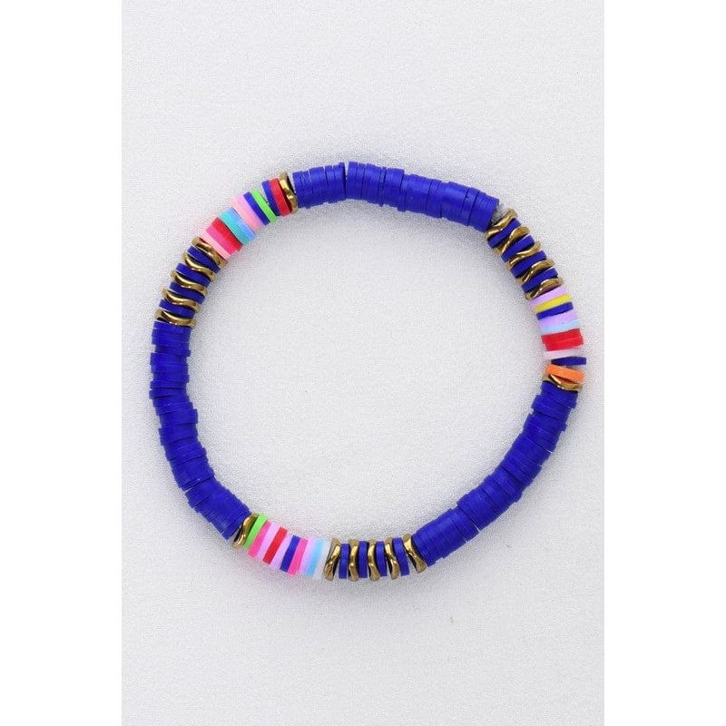 Multicolor polymer clay flat disc bead bracelet