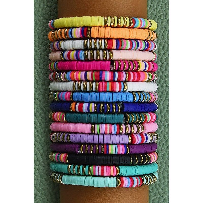 Multicolor polymer clay flat disc bead bracelet
