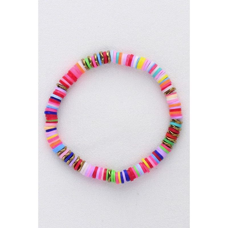 Multicolor polymer clay flat disc bead bracelet