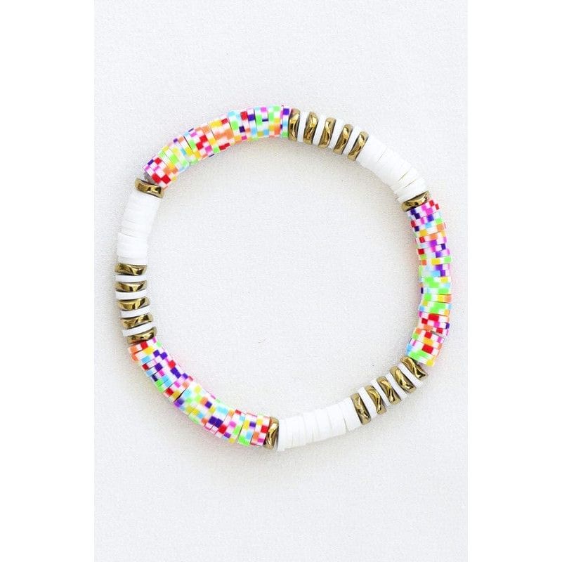 Multicolor polymer clay flat disc bead bracelet