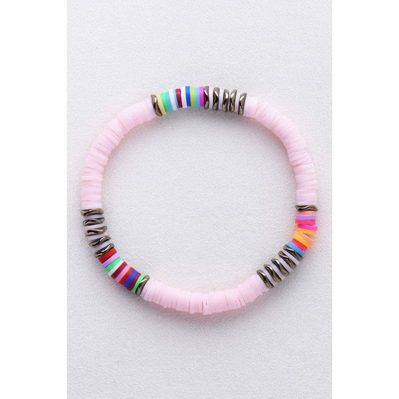 Multicolor polymer clay flat disc bead bracelet