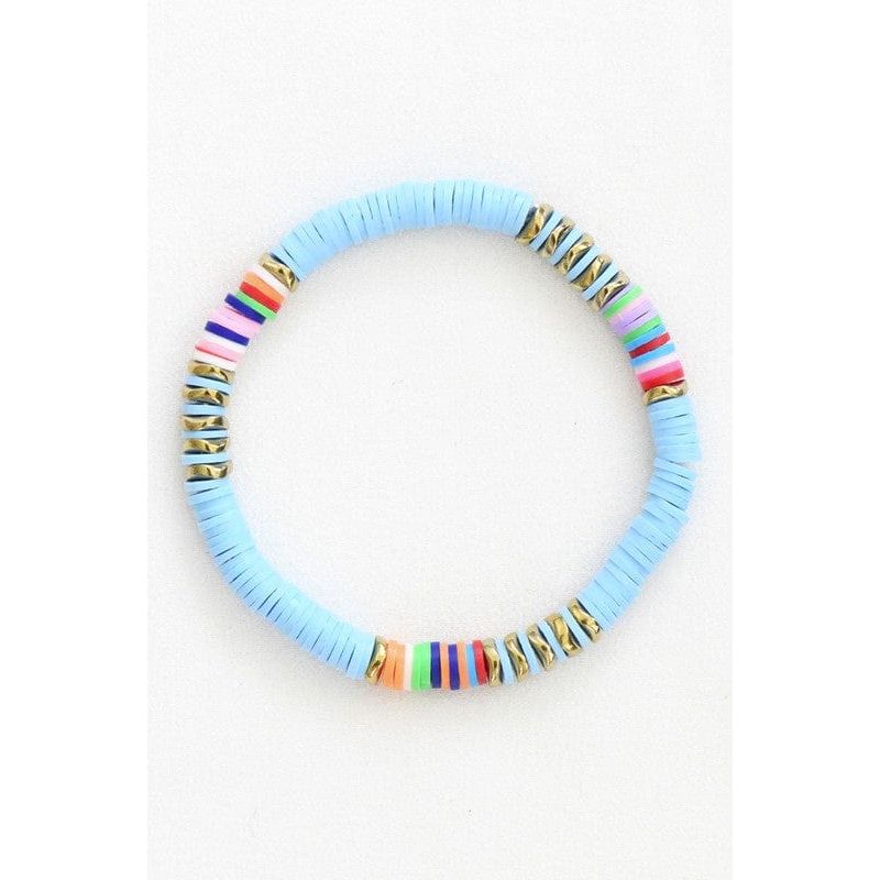 Multicolor polymer clay flat disc bead bracelet
