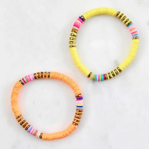 Multicolor polymer clay flat disc bead bracelet