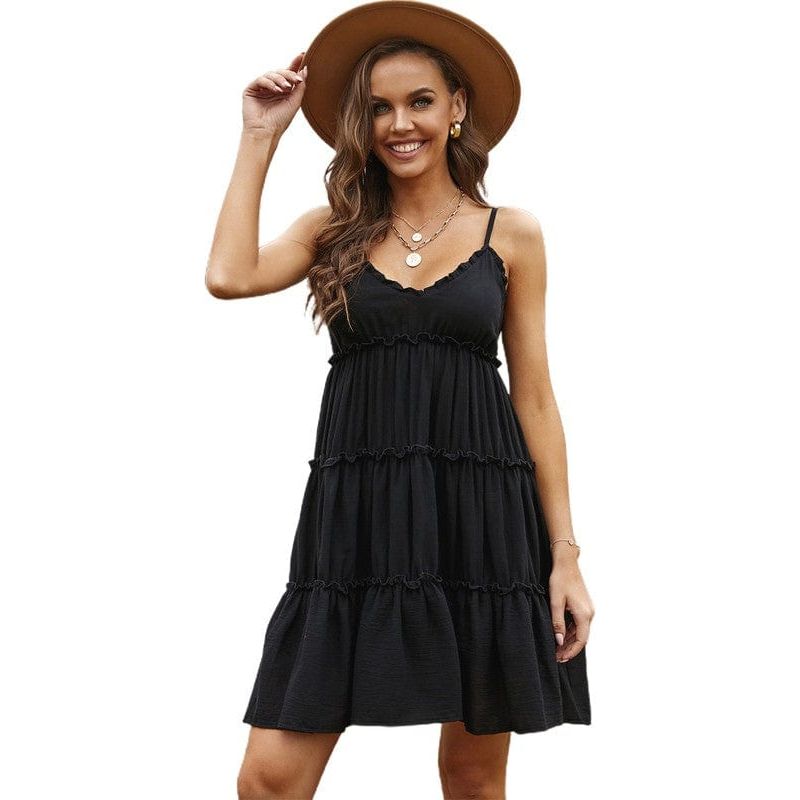 Spaghetti straps ruched ruffled mini dress