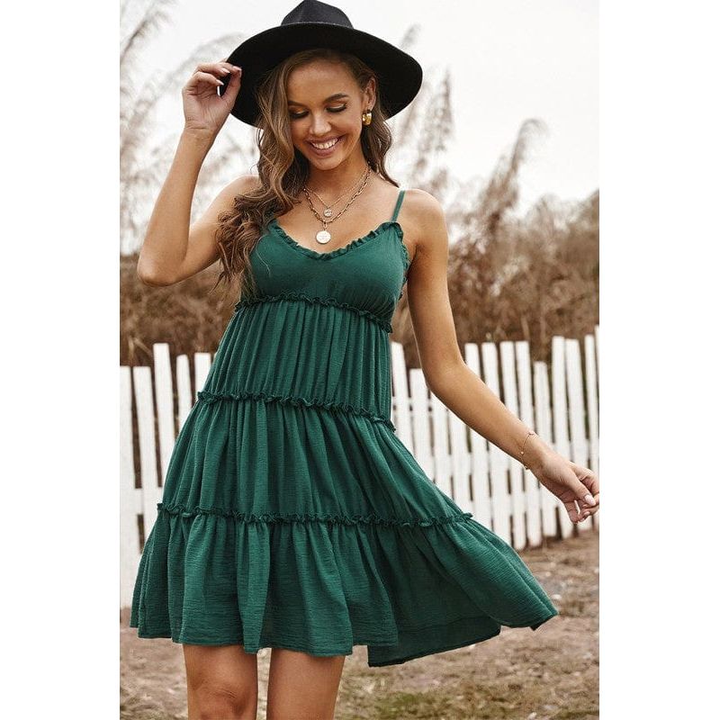 Spaghetti straps ruched ruffled mini dress