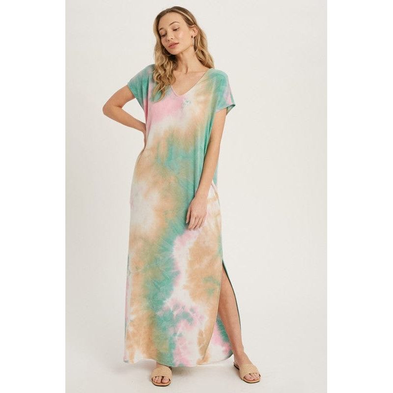 Tie dye maxi jersey dress with pockets