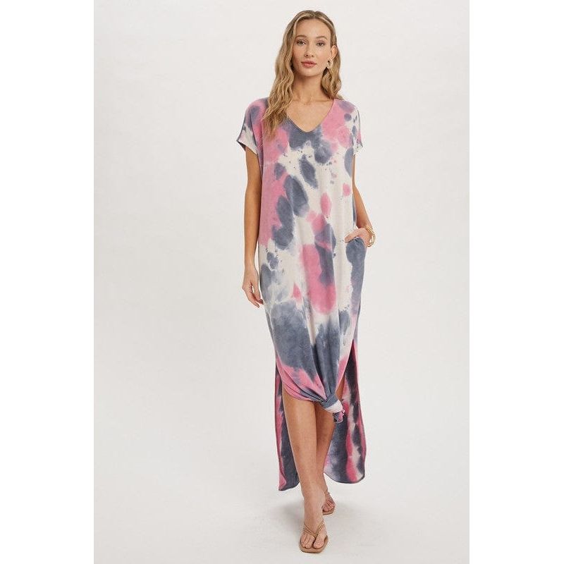 Tie dye maxi jersey dress with pockets