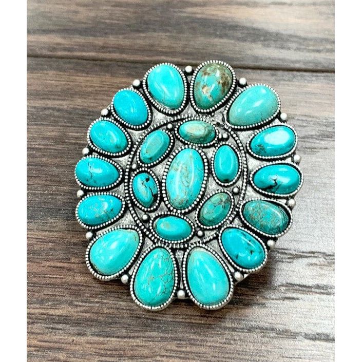 Natural turquoise adjustable ring, bronze* dual band