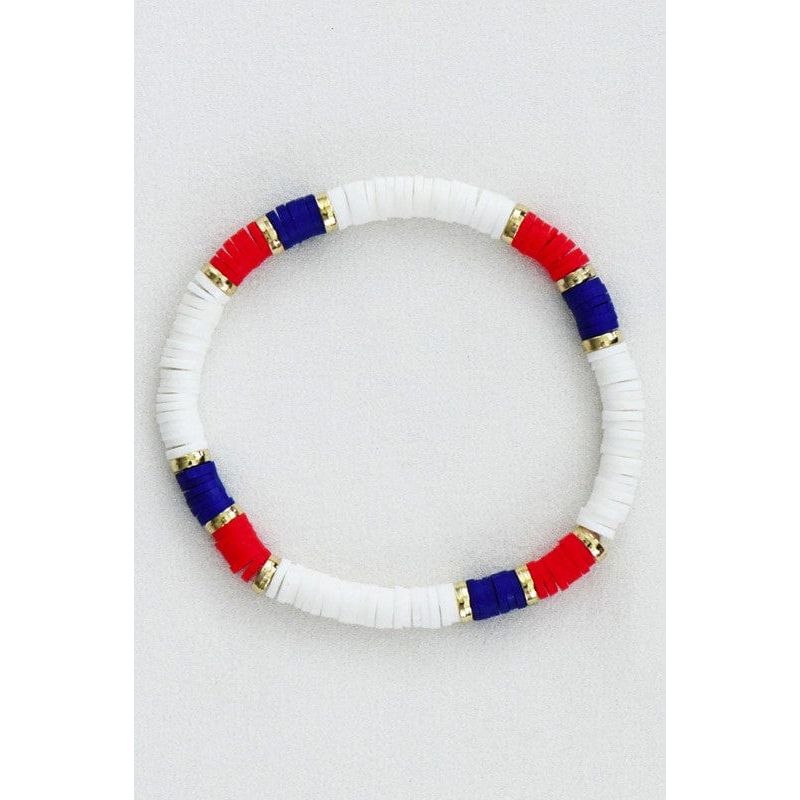 Americana Patriotic Red White Blue Bead Bracelet