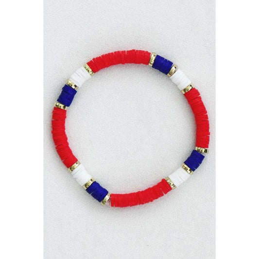 Americana Patriotic Red White Blue Bead Bracelet