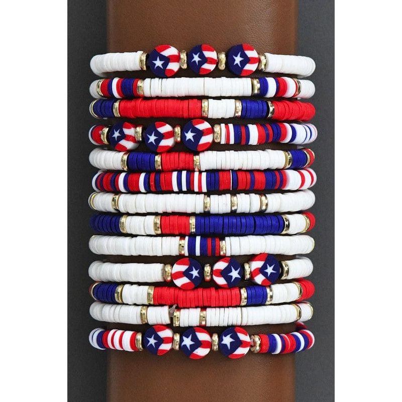 Americana Patriotic Red White Blue Bead Bracelet