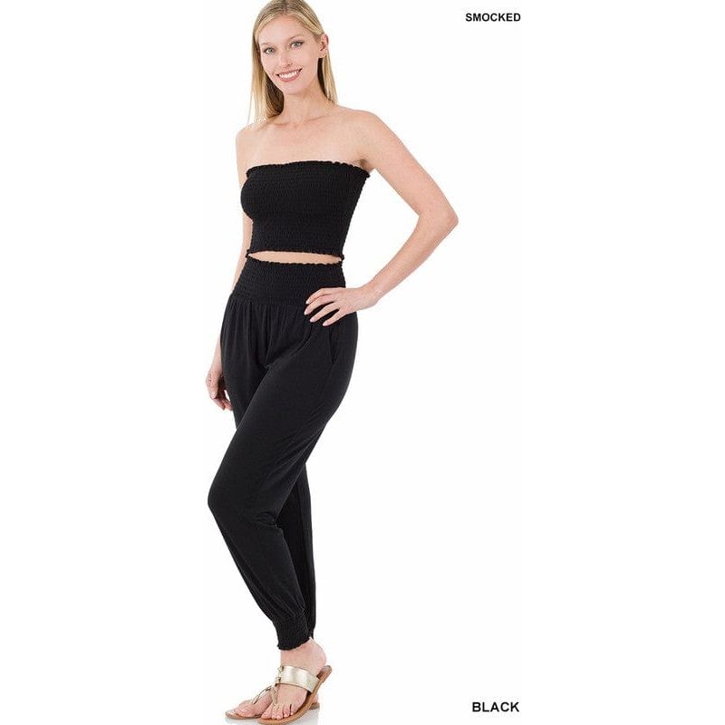Smocked tube top & jogger pants