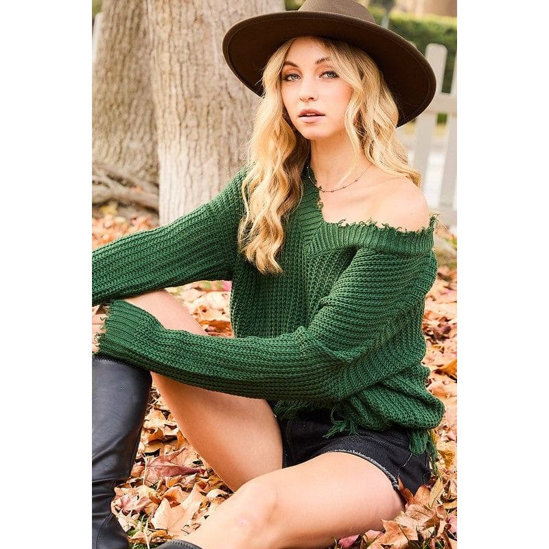 Frayed v neck sweater