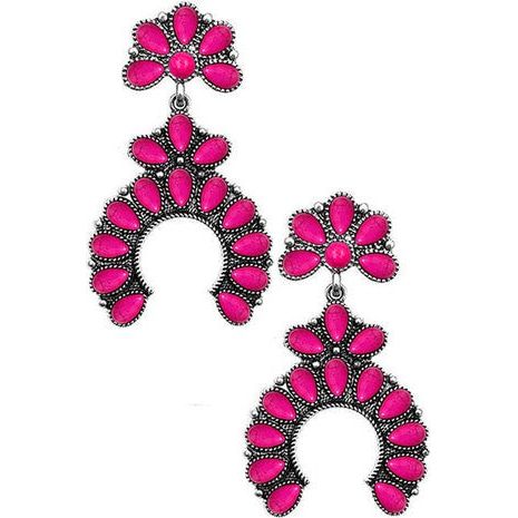 Western Concho Squash Blossom Gem Stone Earring