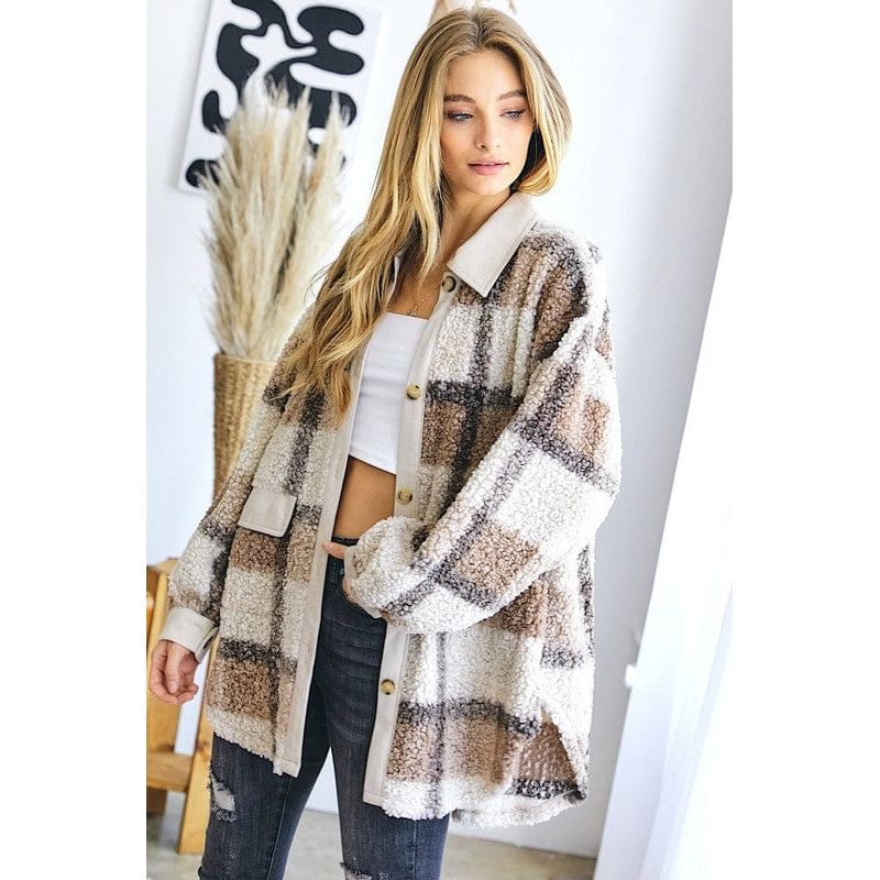 Plaid Sherpa Button Up Jacket