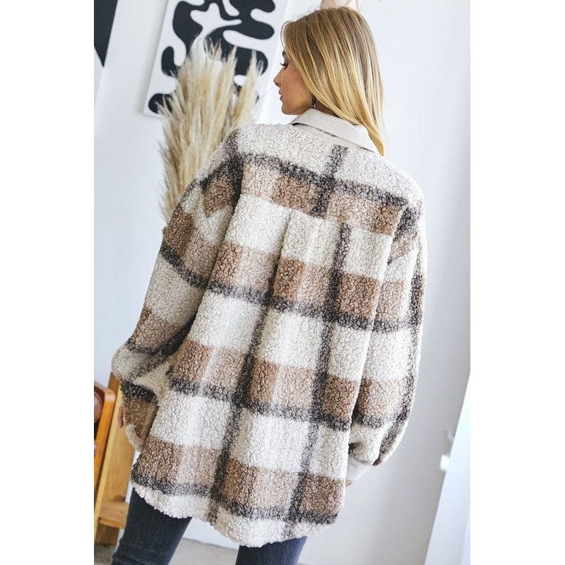 Plaid Sherpa Button Up Jacket