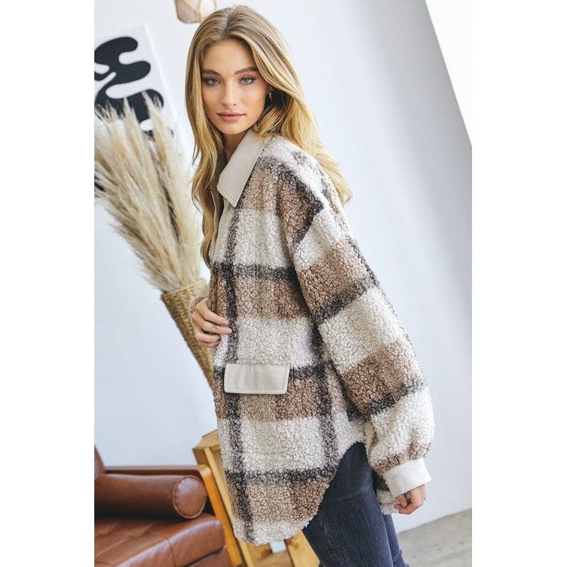 Plaid Sherpa Button Up Jacket