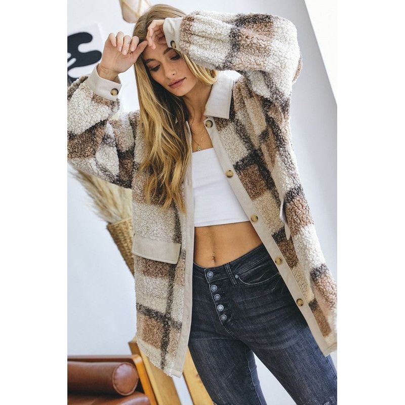 Plaid Sherpa Button Up Jacket