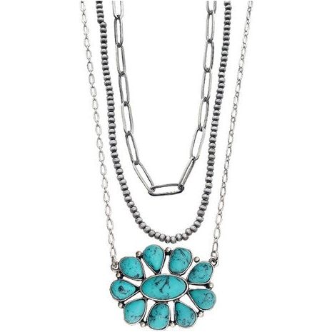 Flower Gemstone Navajo Pearl Choker Necklace