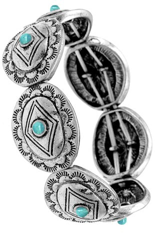 Western Concho Aztec Gem Stone Stretch Bracelet