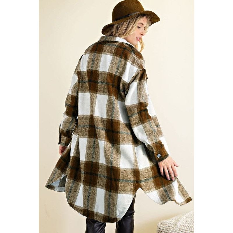 Button down plaid midi shirt jacket