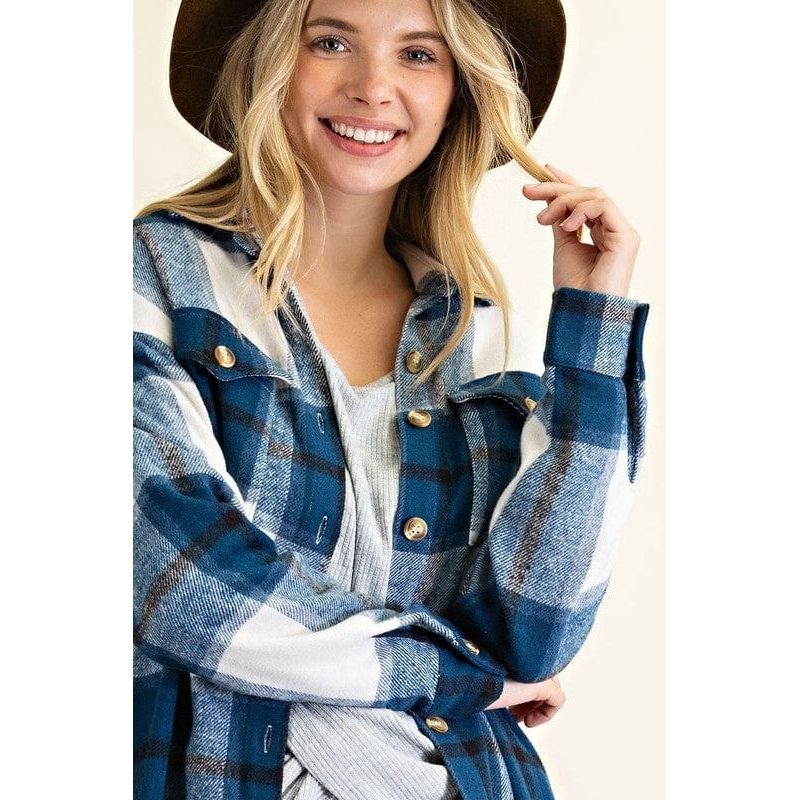Button down plaid midi shirt jacket