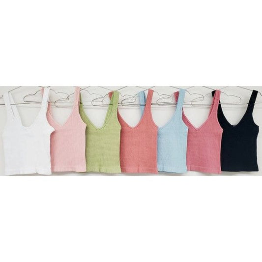 Rayon ribbed vneck crop tank