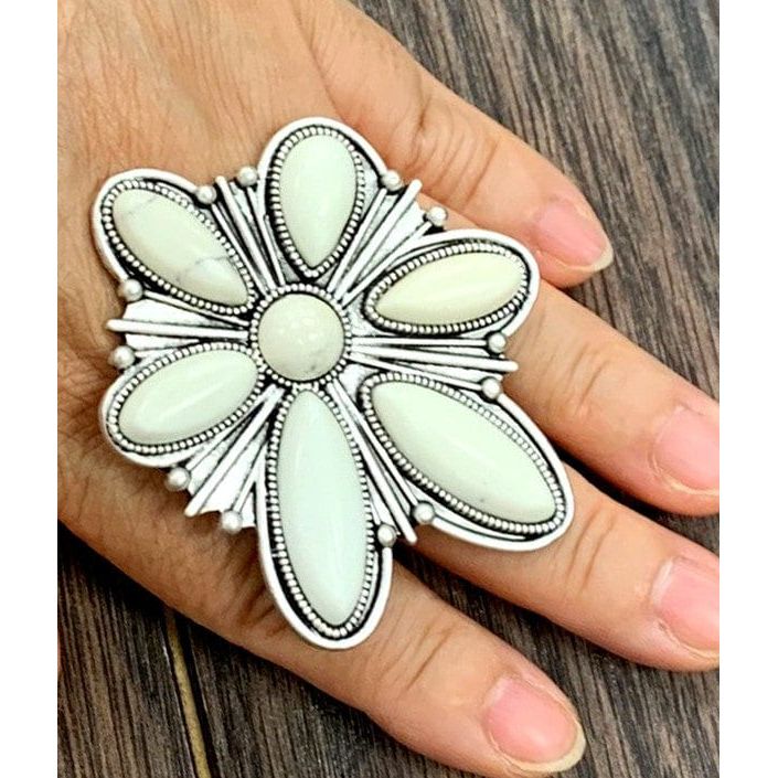 Natural white turquoise adjustable ring, bronze* dual band