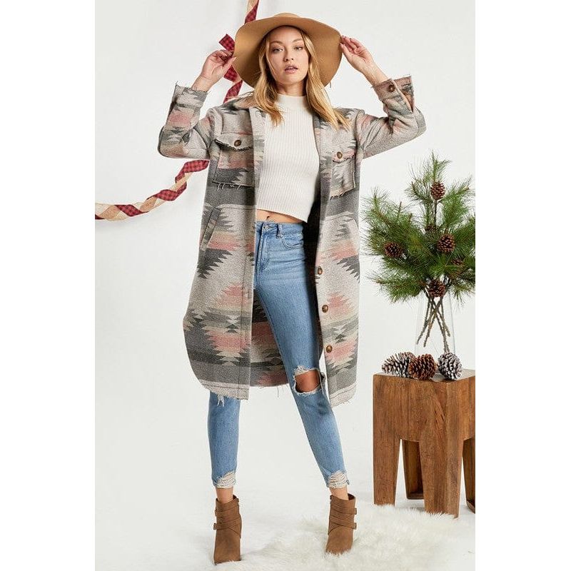 Aztec tribal button down long coat