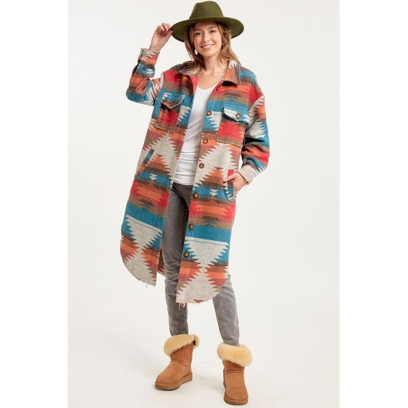 Aztec tribal button down long coat