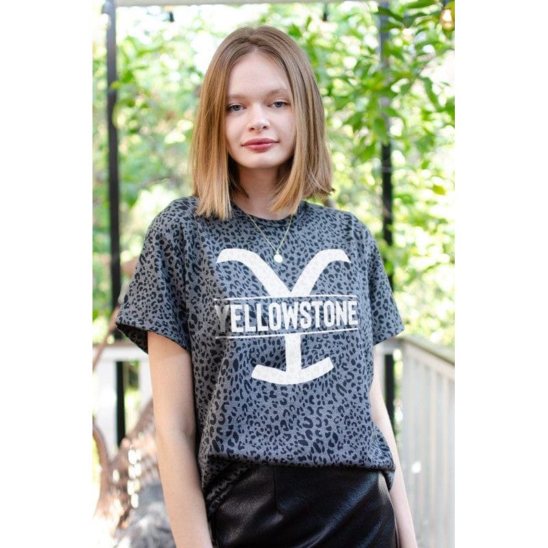 Yellow stone graphic leopard tees