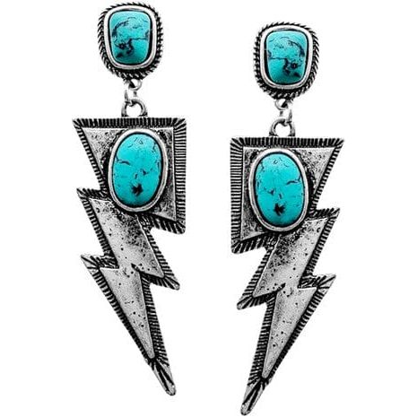 Western Concho Lightening Bolt Gemstone Earring