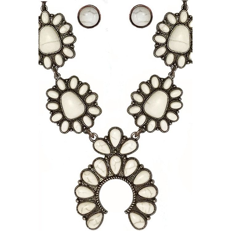 Western Concho Squash Blossom Gemstone Necklace