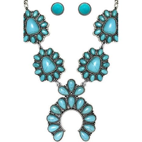 Western Concho Squash Blossom Gemstone Necklace