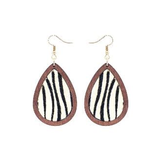 Teardrop hide and wood earring