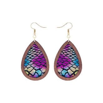 Teardrop hide and wood earring
