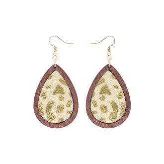 Teardrop hide and wood earring