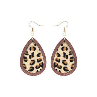 Teardrop hide and wood earring