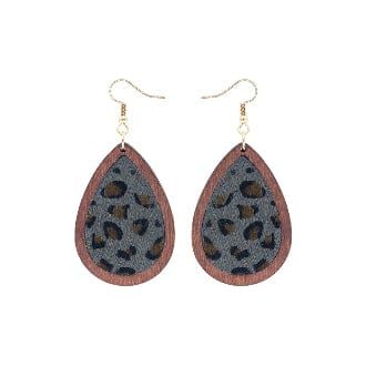 Teardrop hide and wood earring