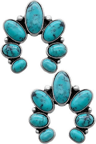 Western Gemstone Squash Blossom Stud Earring