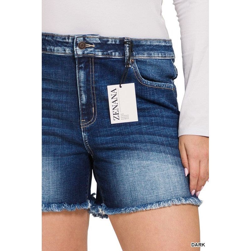 Plus mid rise raw frayed hem denim shorts