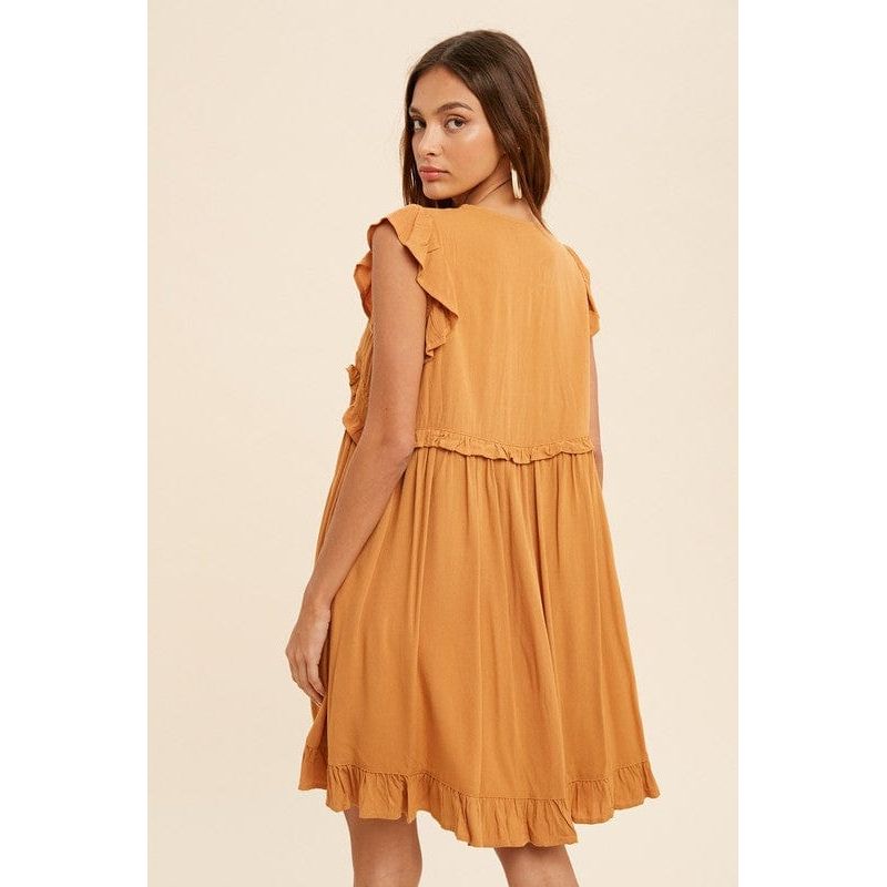 Lace accent ruffle trim mini dress