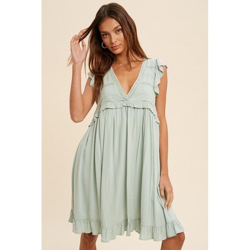 Lace accent ruffle trim mini dress