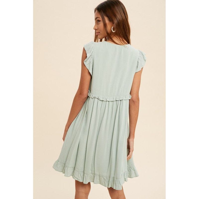 Lace accent ruffle trim mini dress