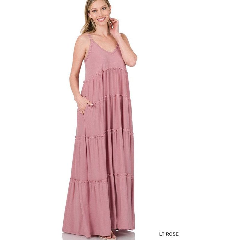 V-neck tiered cami maxi dress