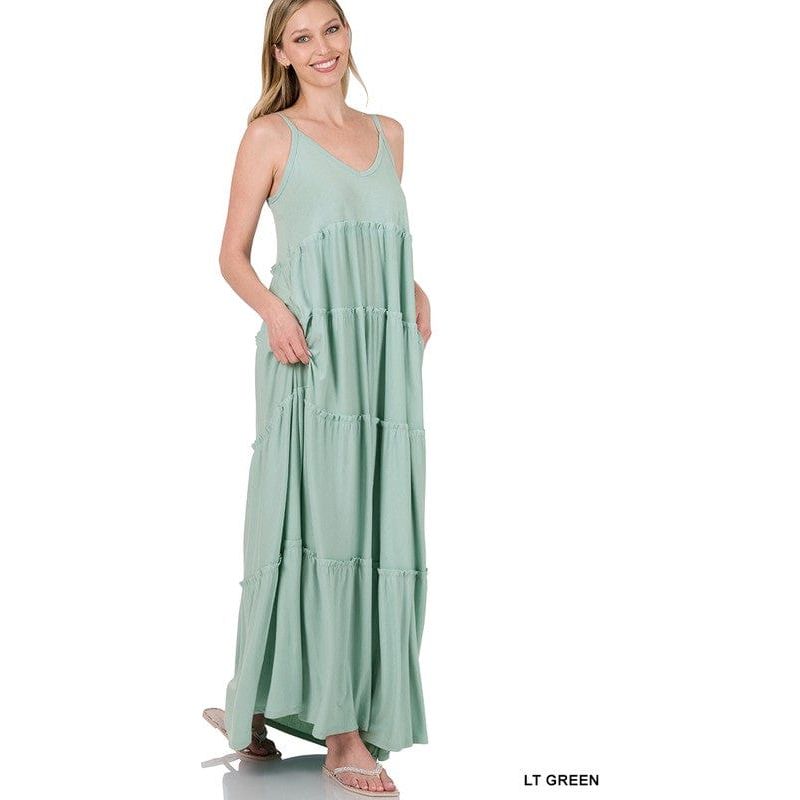 V-neck tiered cami maxi dress