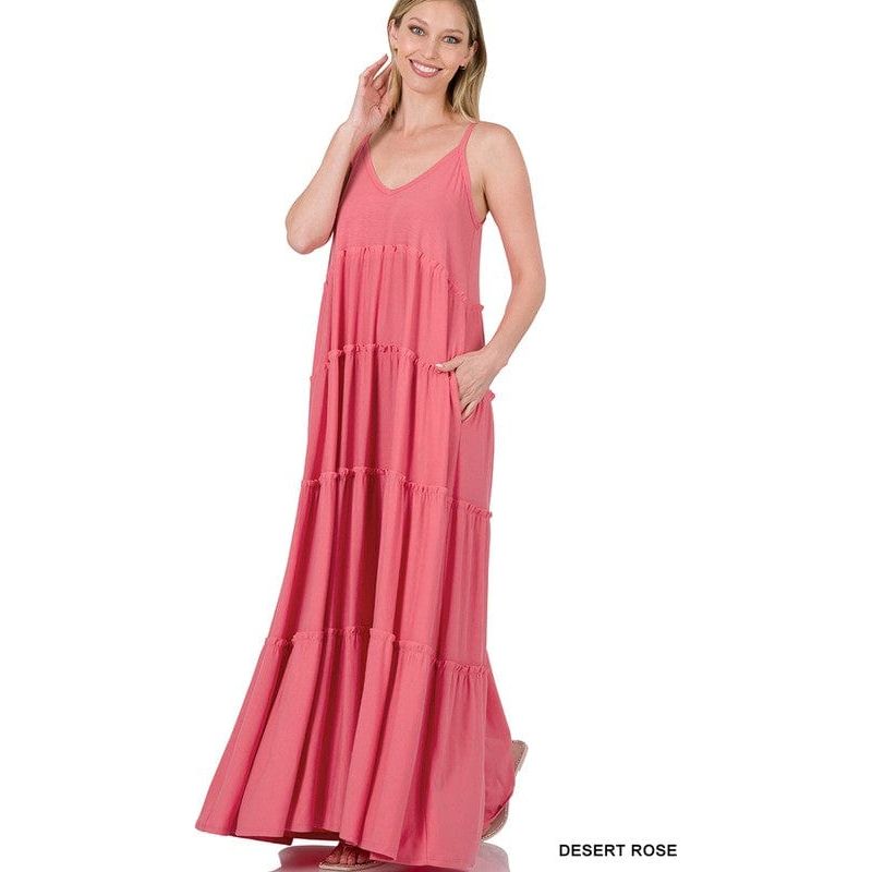V-neck tiered cami maxi dress