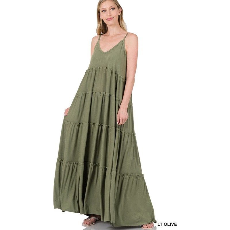 V-neck tiered cami maxi dress