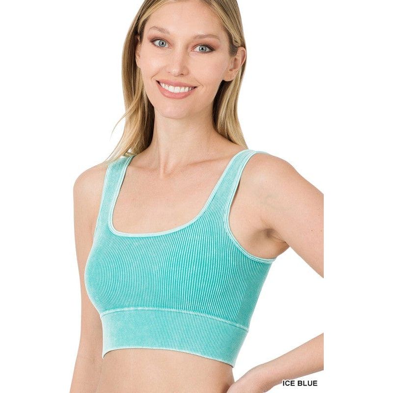 Washed ribbed square neck cropped