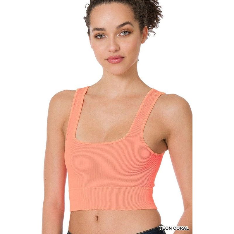 Washed ribbed square neck cropped